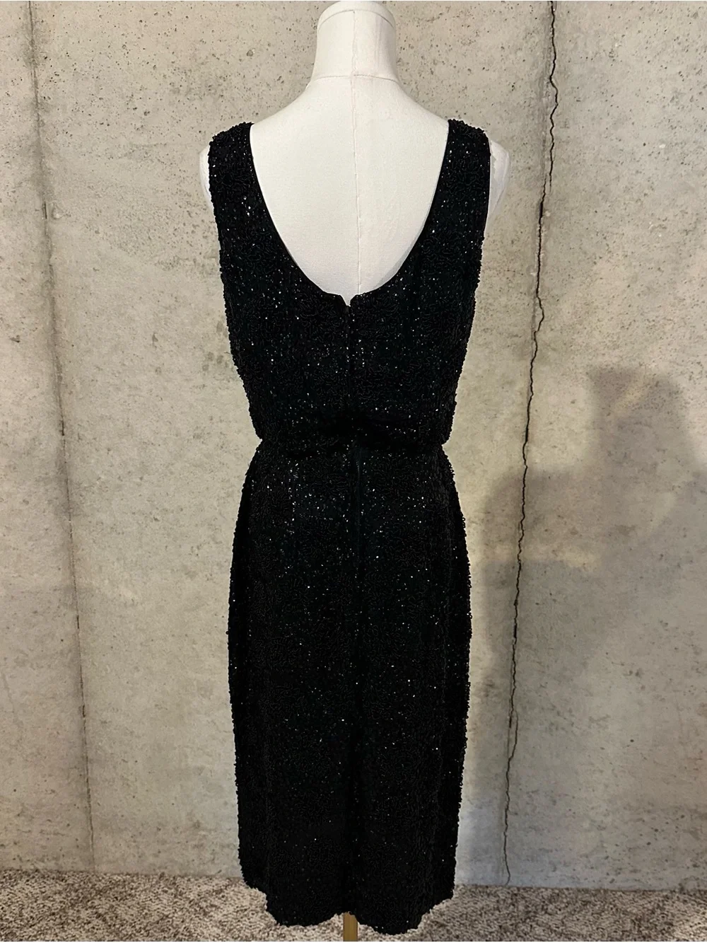 Vintage Black Beaded Cocktail Dress Old Hollywood Glam 70s 80s Luxury Size XS - Picture 5 of 8